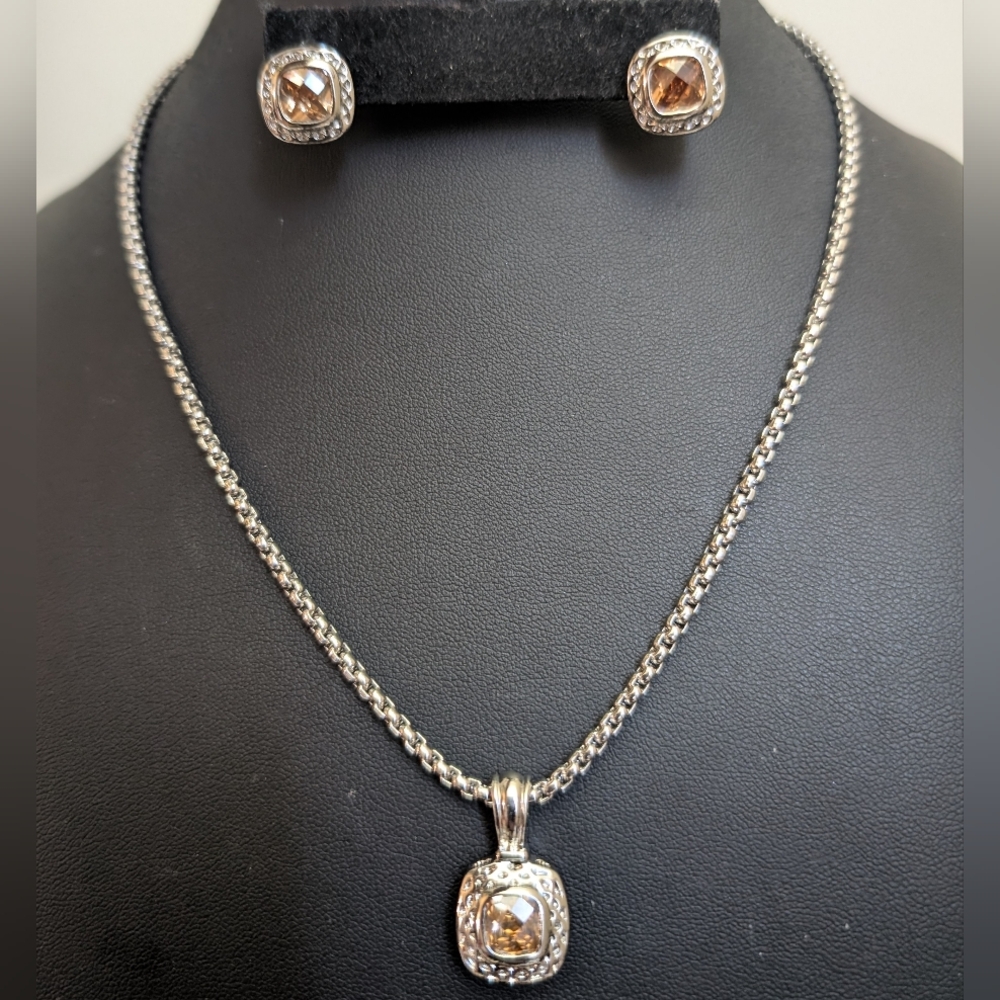#78.”MOTHER’S DAY”2 TONE SILVER & GOLD & CHAMPAGNE CUBIC ZIRCONIA SET